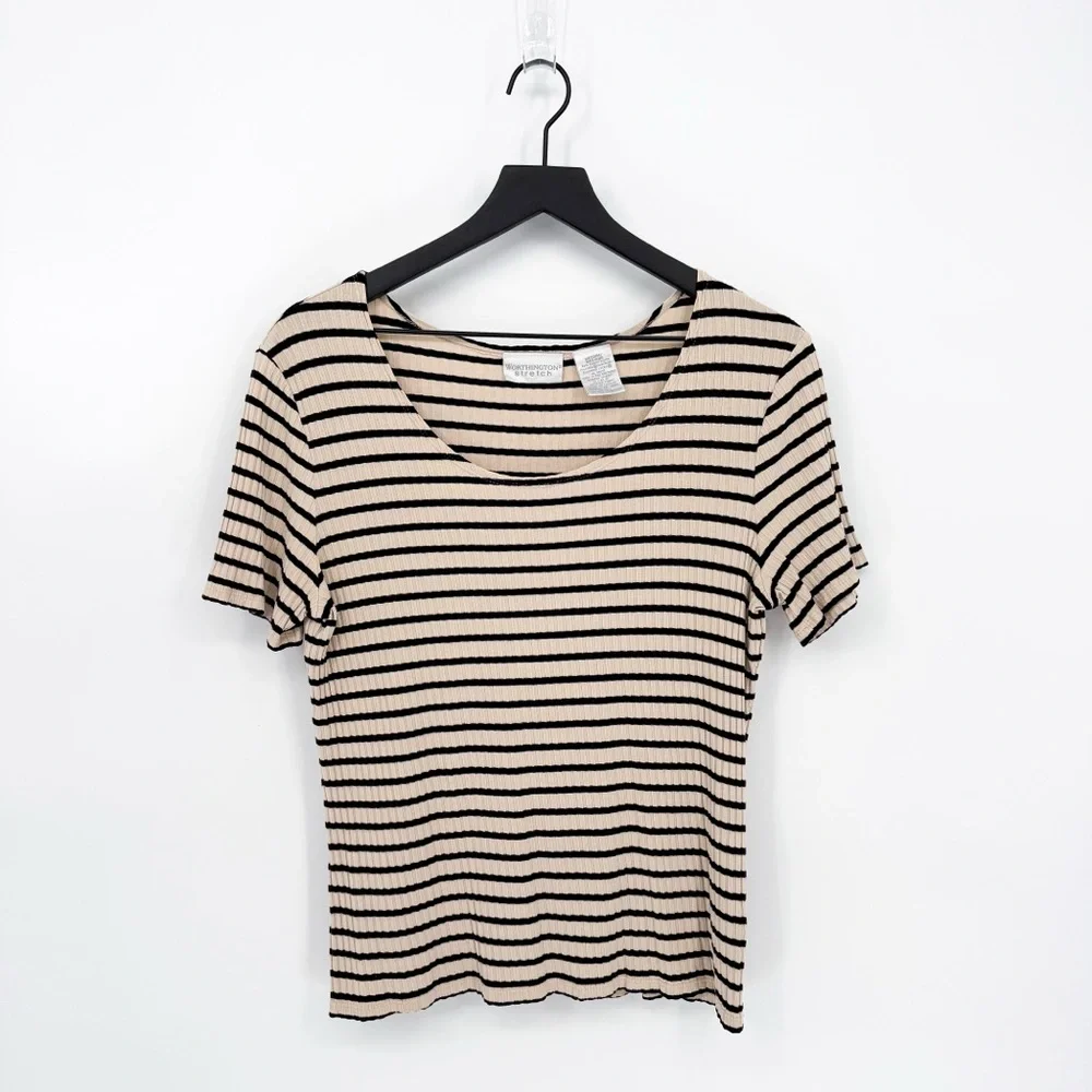 Vintage Worthington Neutral Stripe Minimalist Ribbed Top Medium